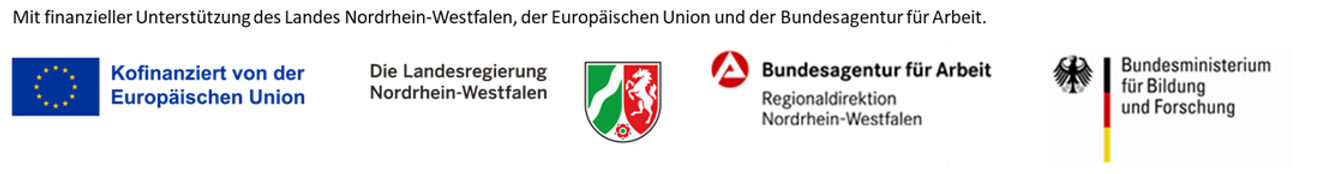 Logo der Förderung: MSB NRW, MAGS NRW, Bundesagentur für Arbeit, BMBF